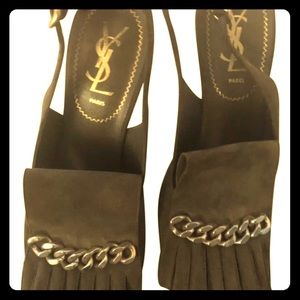 YSL suede peep toe sling backs